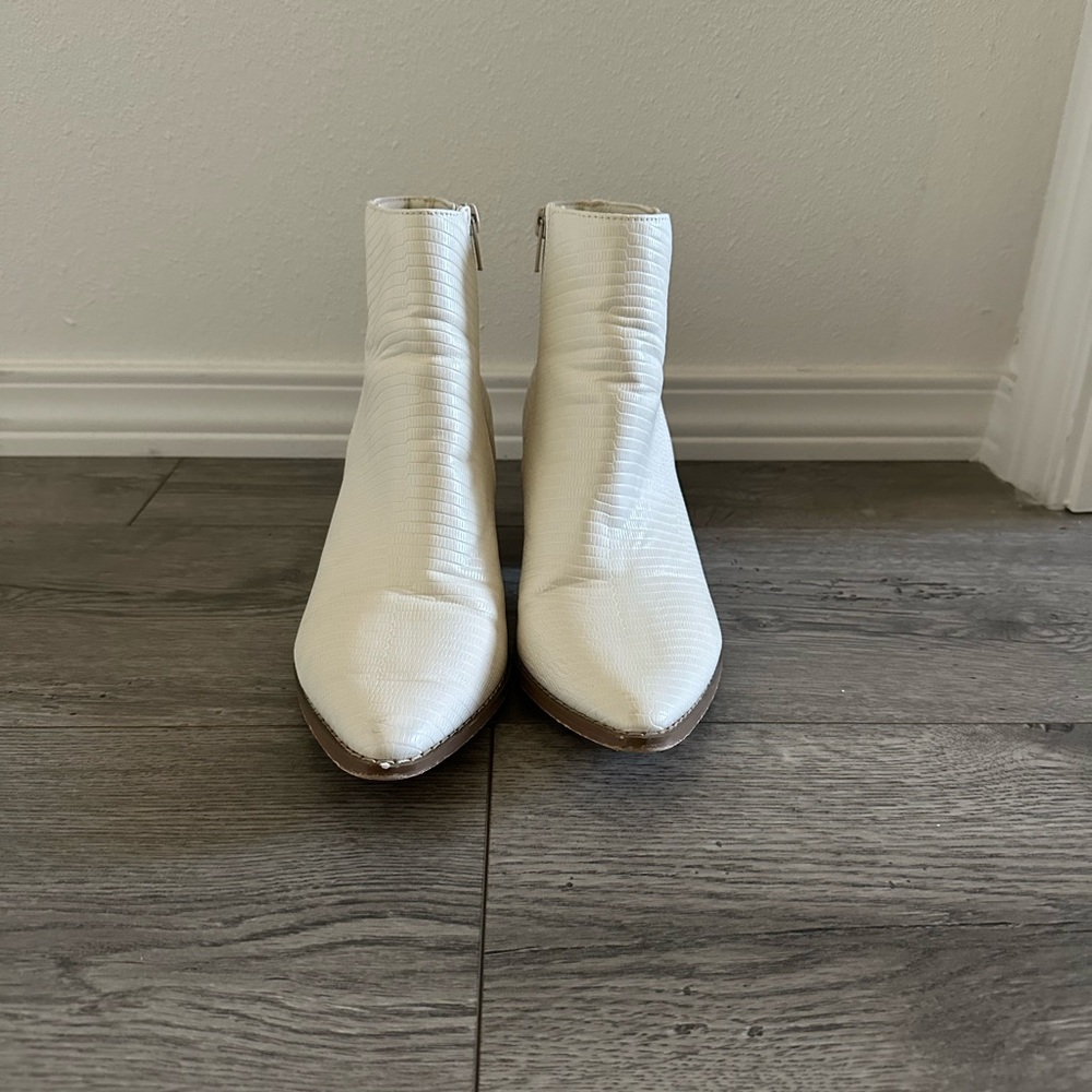 Lulus Ivory Snake Pointed Toe Ankle Boots